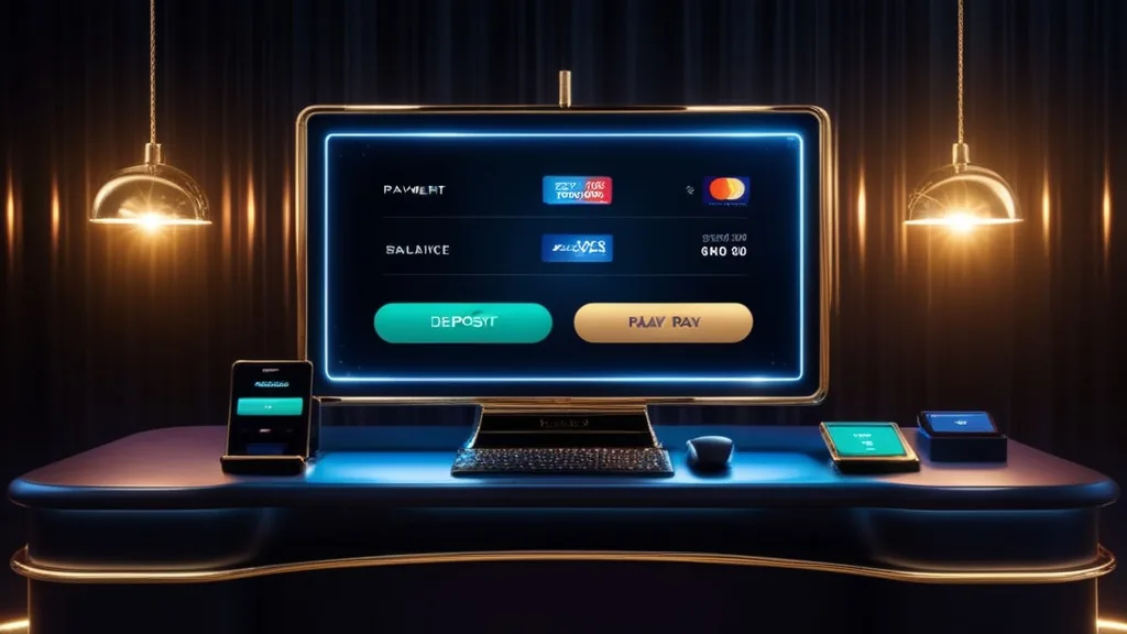 Einzahlungsscreen mit Karte, E-Wallet-Symbolen und Kontostand im Casino-Design